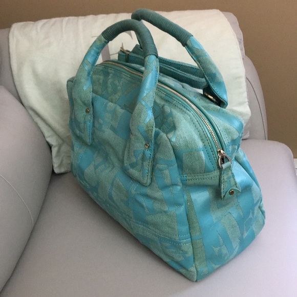FERRE Milano light green/turquoise canvas 2-way bowling bag. NWOT - Picture 5 of 8